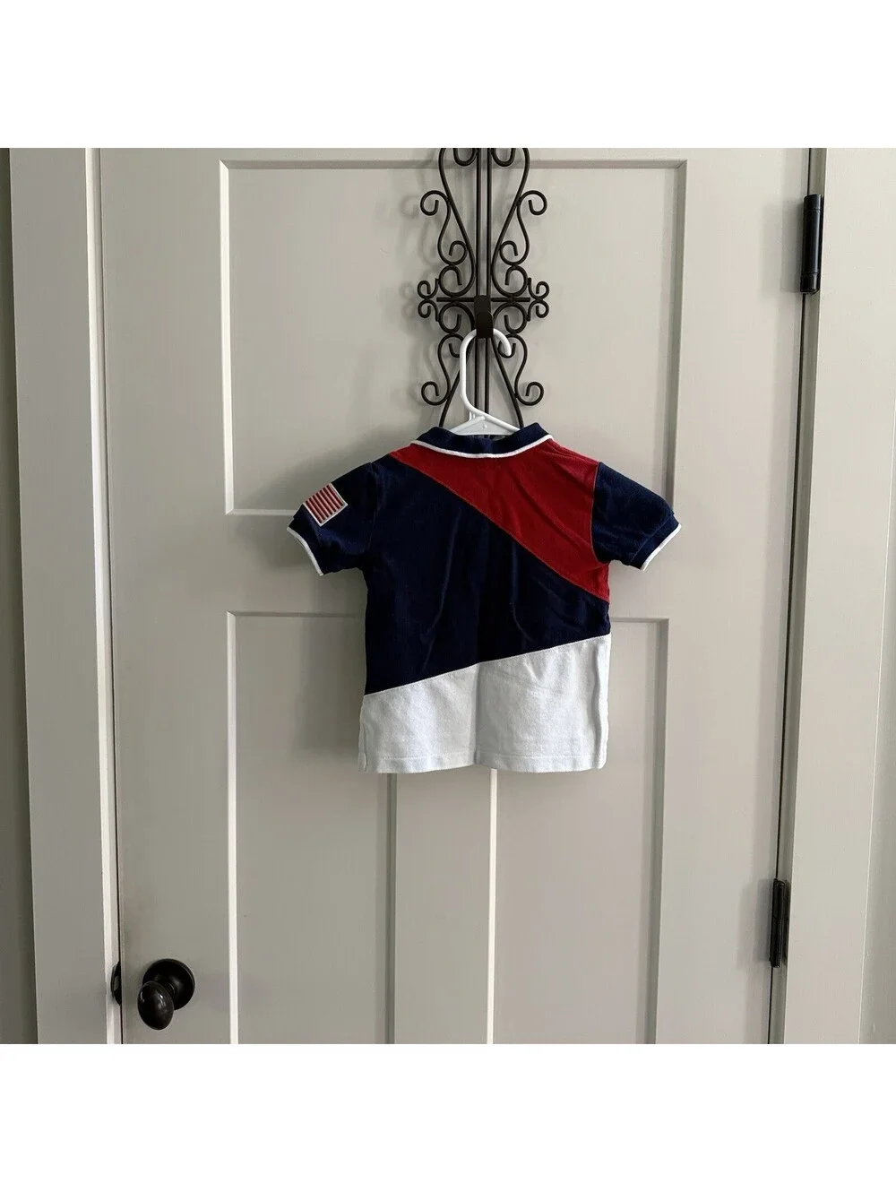 Polo Ralph Lauren Boys 2T Big Pony USA Flag Colorblock Polo Shirt Red White Blue